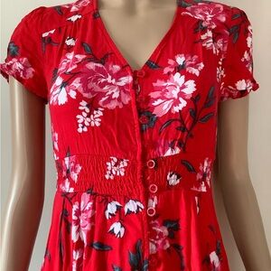 Simplee Red Floral Summer Dress Rayon Size Small